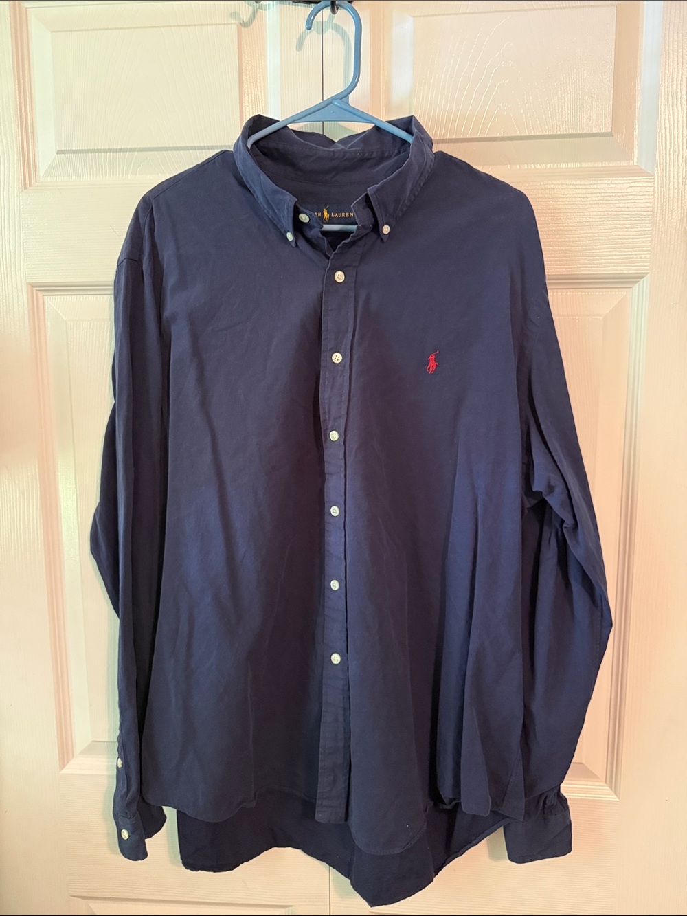 Ralph Lauren Navy Button-Down Shirt with Red Pony